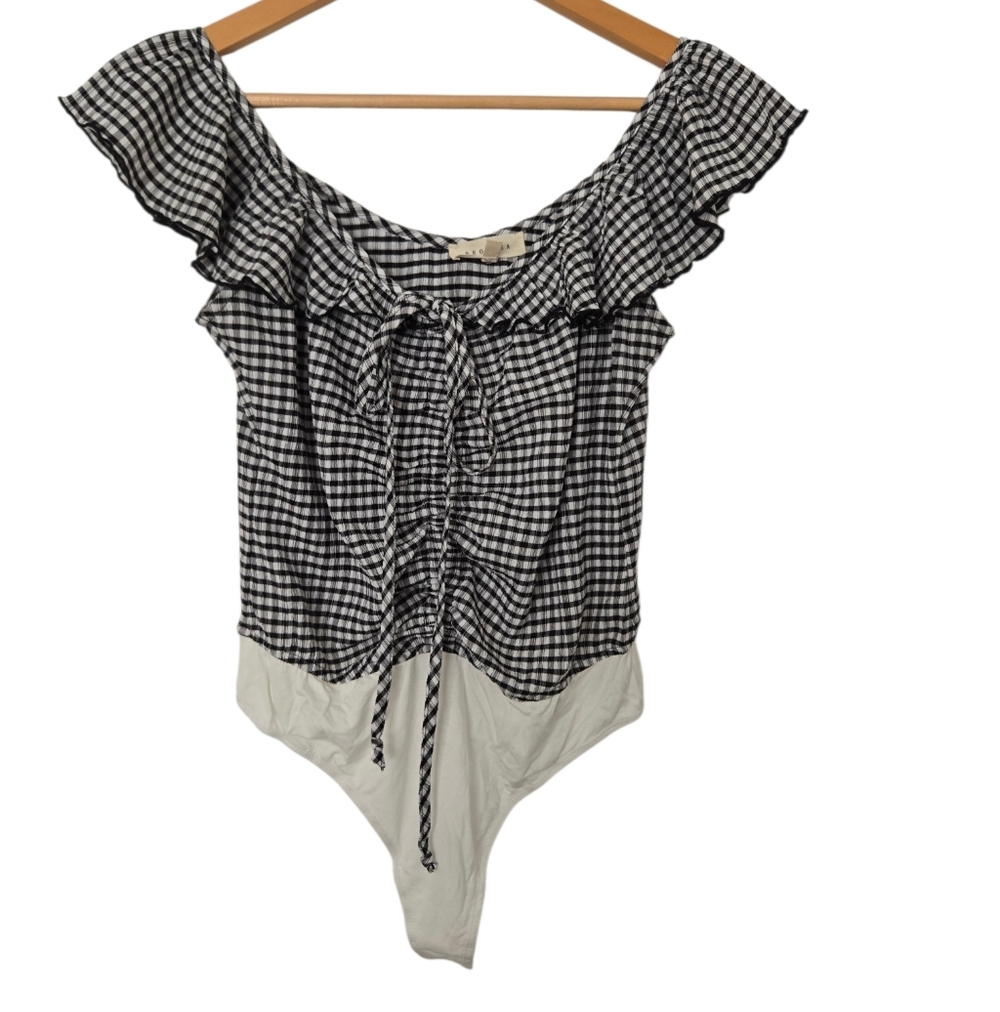 Promesa Black and White Checkered Bodysuit Size Small
